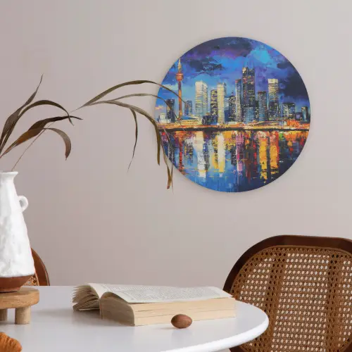 Skyline Toronto - Modern - Stadslicht - Blauw Akoestische PET Vilt - Rond klein -sfeer3