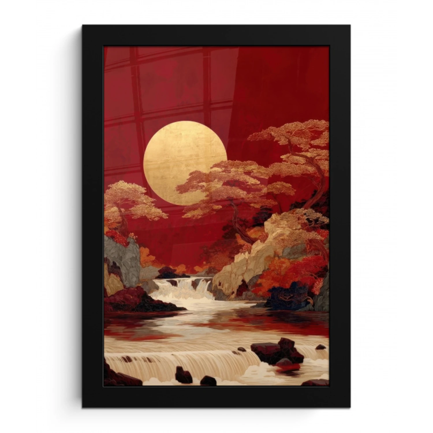 Volle maan - Landschap - Waterval fotolijst zwart zonder passe partout klein -3d