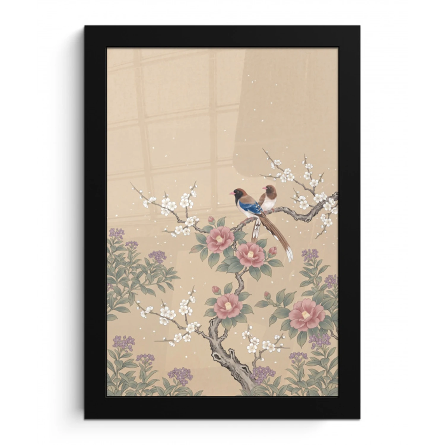 Bloemen - Vogels - Bloemen fotolijst zwart zonder passe partout klein -3d