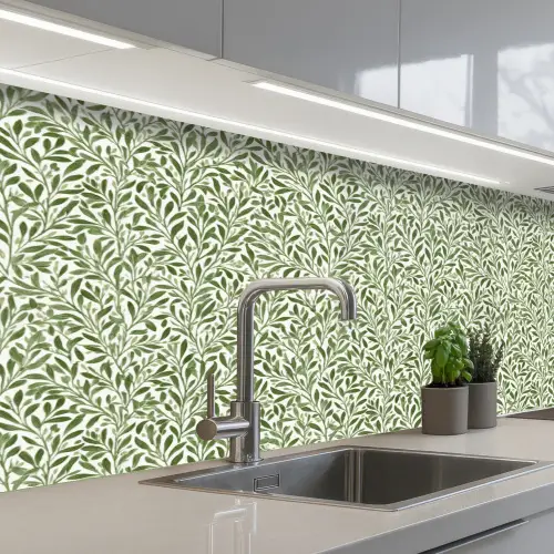 Botanisch - Takken - Groen keuken achterwand 2 middel 871 -3d_schuin