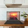 Doorkijk - Tulpen - Zonsondergang - Bloemen - Kleurrijk keuken achterwand spatscherm klein -sfeer2