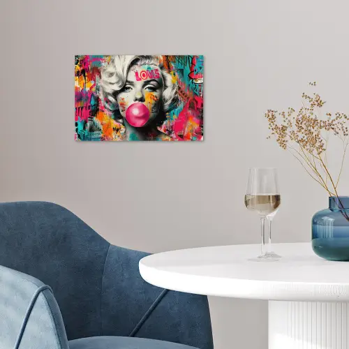 Vrouw - Kauwgom - Graffiti - Neonkleuren poster papier klein -sfeer3
