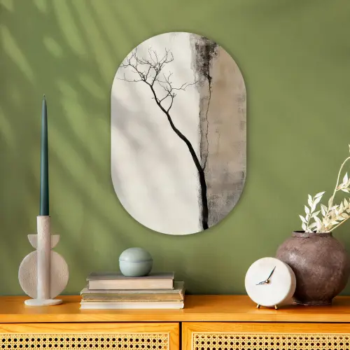 Wabi sabi - Plant - Beige Wandcirkel Ovaal Forex klein -sfeer2