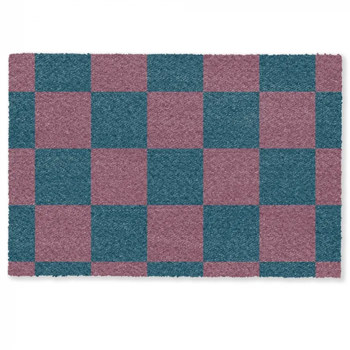 Schaakbord print - Blauw - Rood - Blokjes Deurmat klein -zkaufland3d