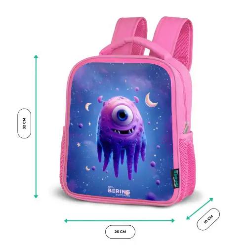 Vrolijk paarsoog in de ruimte Kinderrugzak - Roze middel -productfoto_formaten