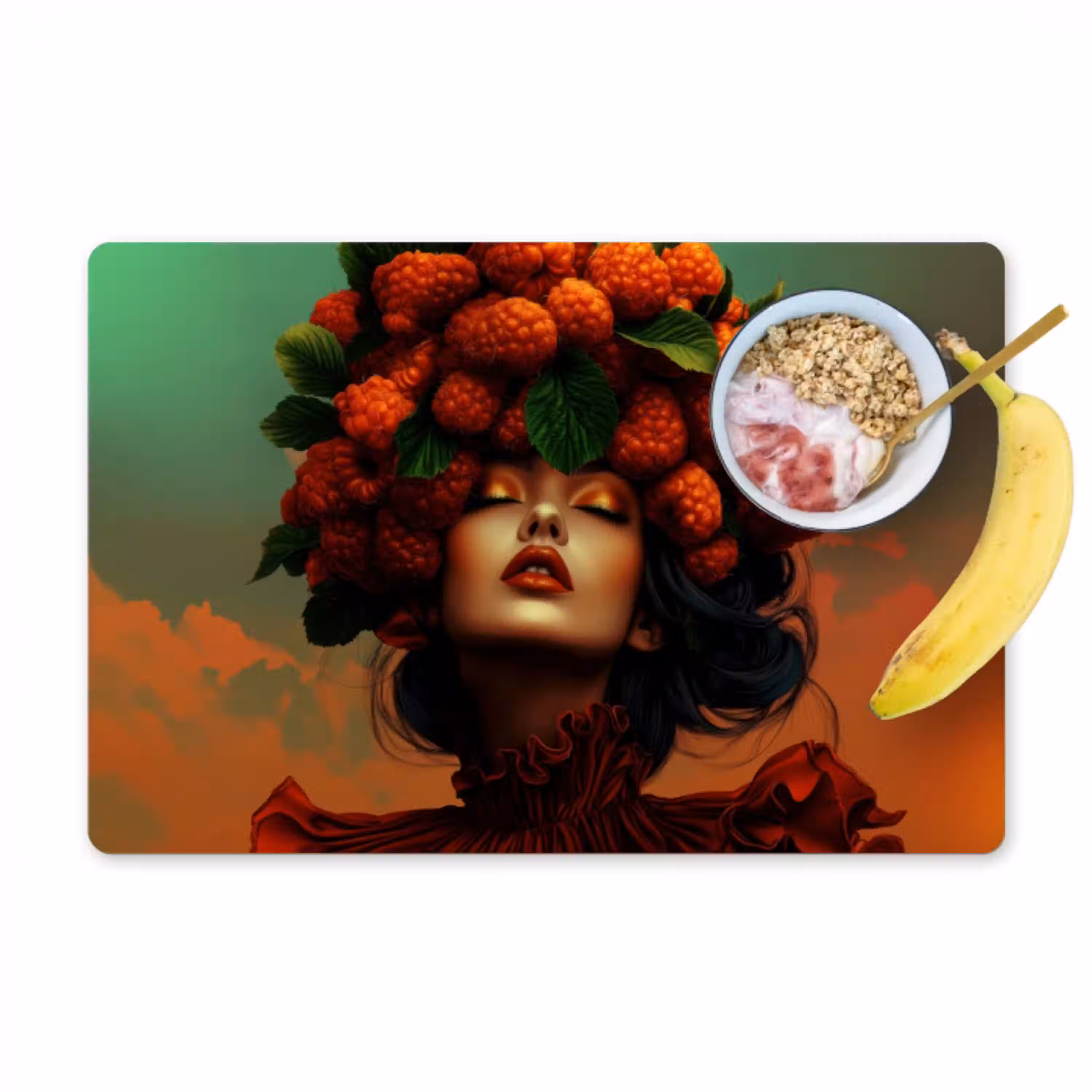 Vrouw - Frambozen - Bladeren Placemat vinyl groot -zzzproduct_Kitchenyeah-website