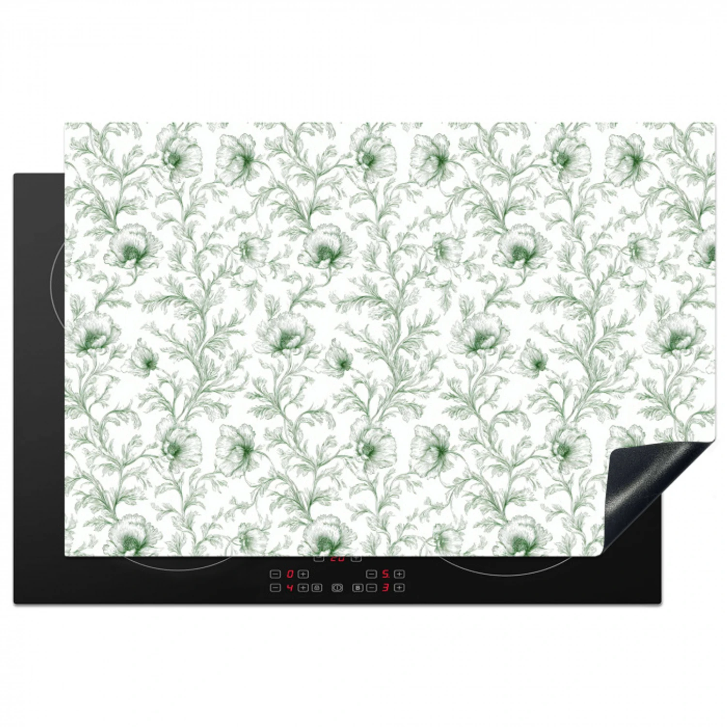 Bloemen - Getekend - Groen Inductie beschermer vinyl 3mm klein 276 -3d