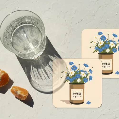 Coffee - Blik - Minimalistisch - Bloemen onderzetter kurk middel -sfeer4