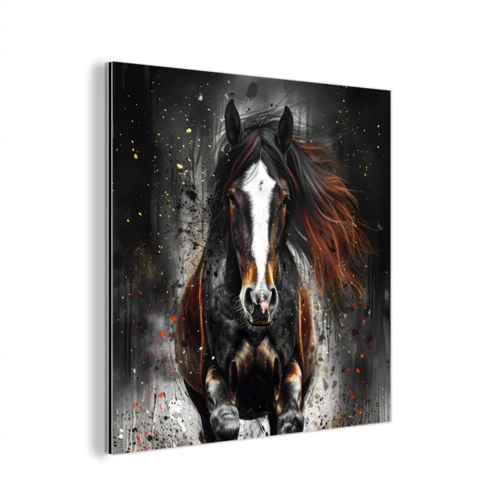 Paard - Dieren - Zwart - Luxe - Modern aluminium wit klein -3d