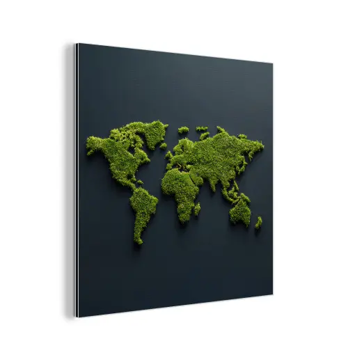 Wereldkaart - Mos -Levendig effect aluminium wit klein -3d