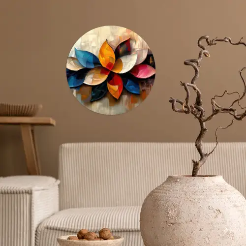 Bloem - Abstract - Kleurrijk - Bladeren Wandcirkel behangsticker klein -sfeer1