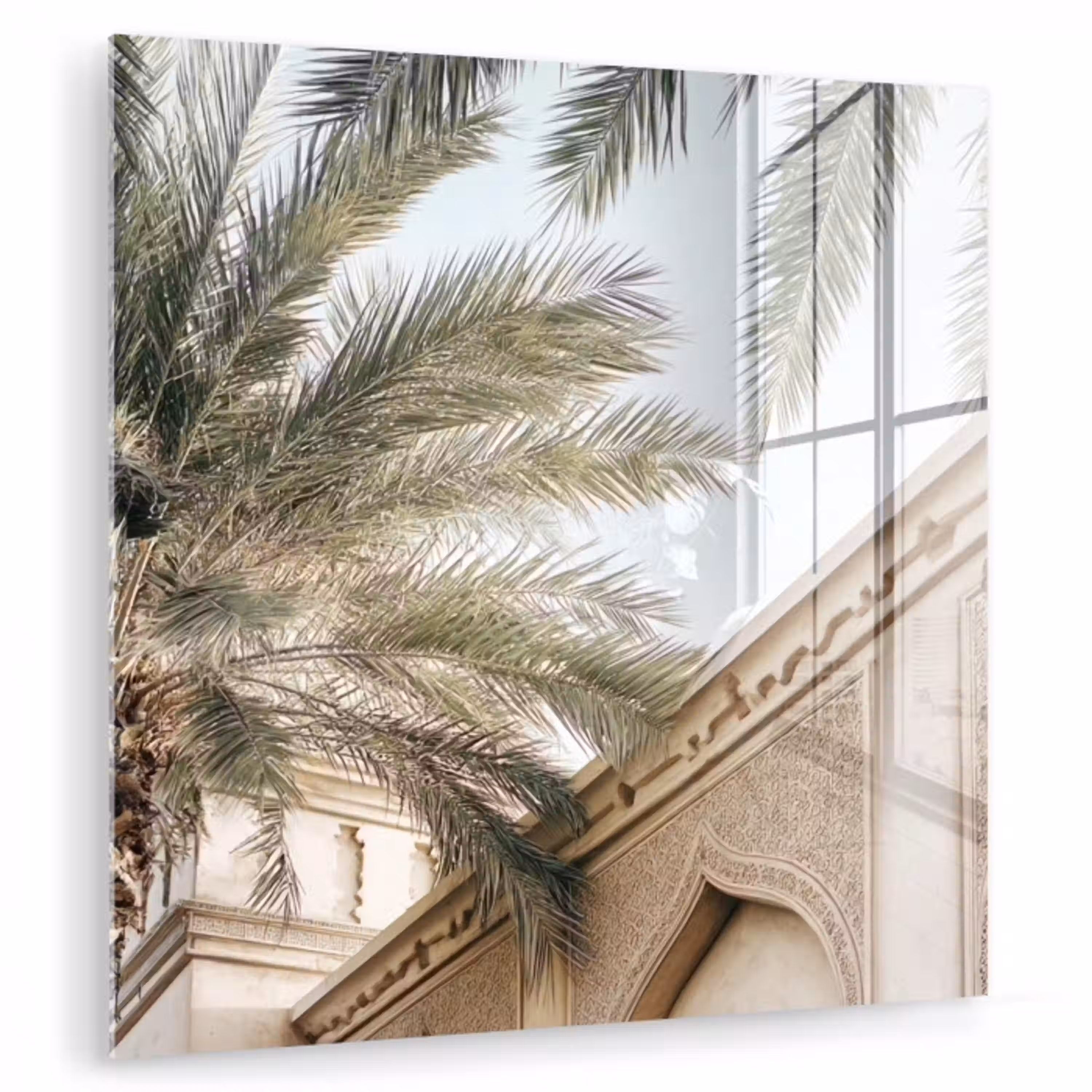Gebouw - Palmbomen - Beige - Zon plexiglas 5mm klein -zzzproduct_nieuw