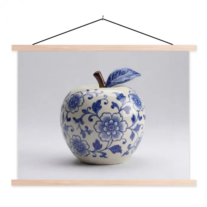 Appel - Blauw - Klassiek textielposter latten blank klein -3d