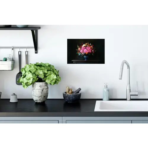 Quote - Bloemen - Vaas - Neon Muursticker klein -keuken