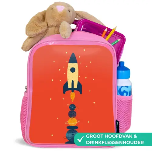Raket - Planeten - Rood Kinderrugzak - Roze middel -inhoud_NL
