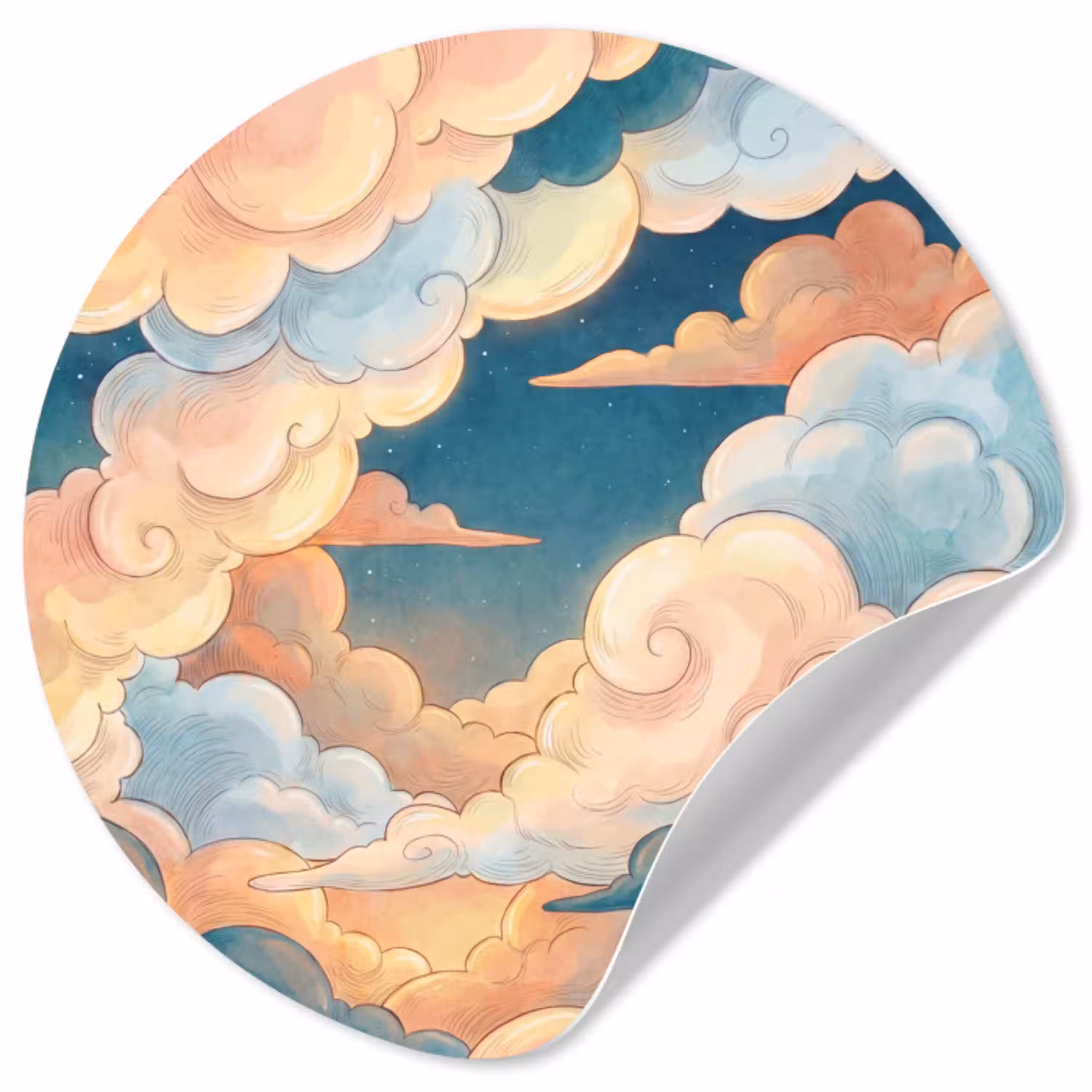 Wolk - Lucht - Natuur - Illustratief - Oranje Wandcirkel behangsticker klein -3d
