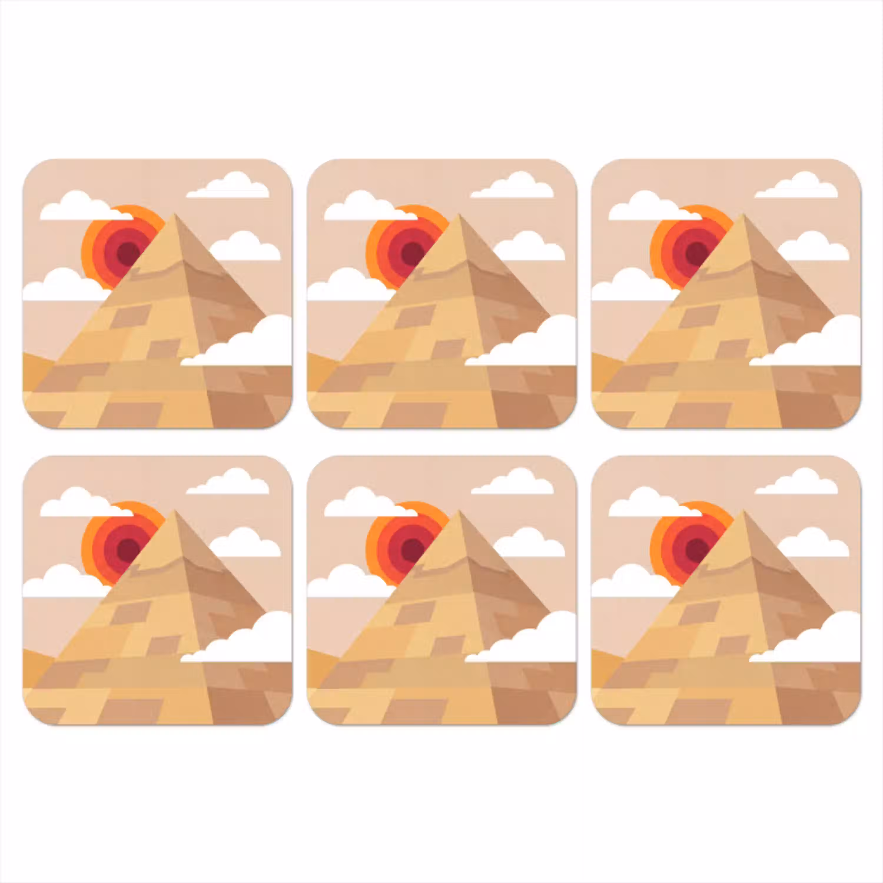 Piramide - Zon - Woestijn - Modern - Oranje onderzetter kurk middel -3d