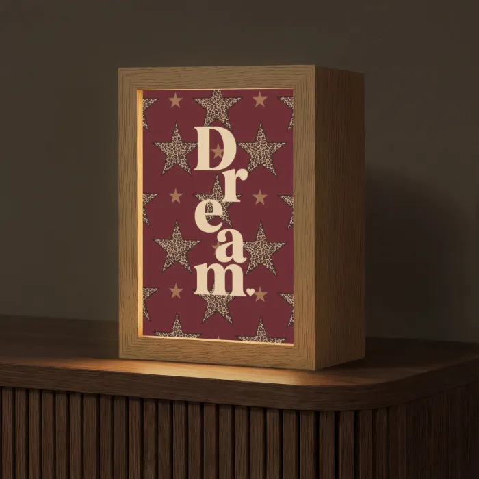 Sterren - Luipaardprint - Dream - Bordeaux Light Box met kabel (Tafellamp) klein -z3d_website