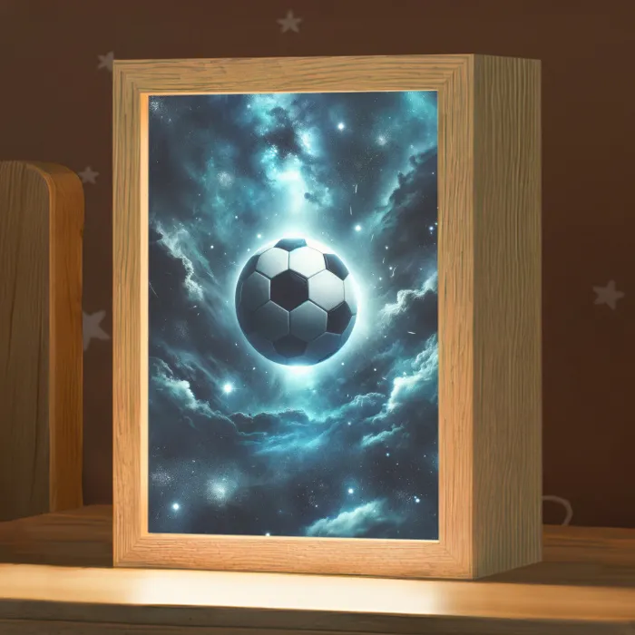 Voetbal - Galaxy - Ruimte - Sport - Blauw Light Box met kabel klein -zzz_3d_website