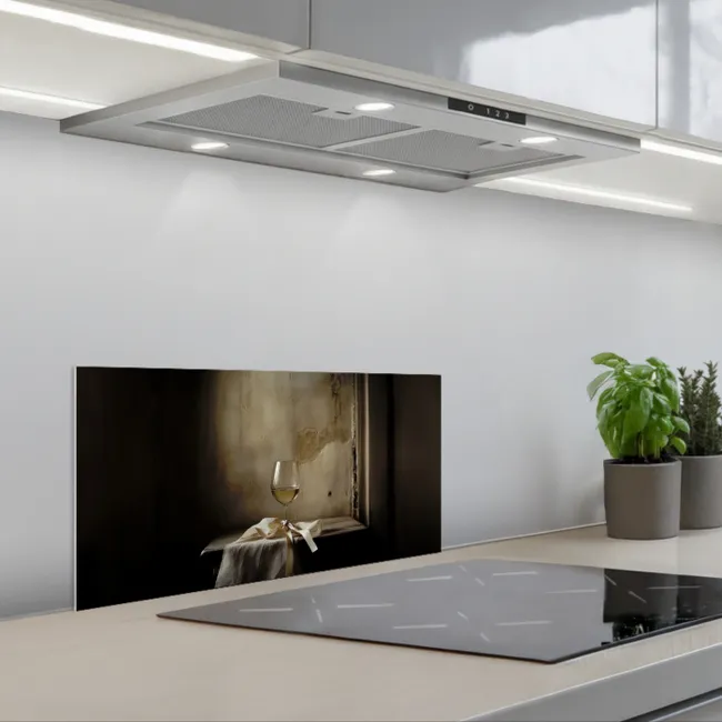 Strik - Beige - Witte - Wijn keuken achterwand spatscherm klein -3d_schuin