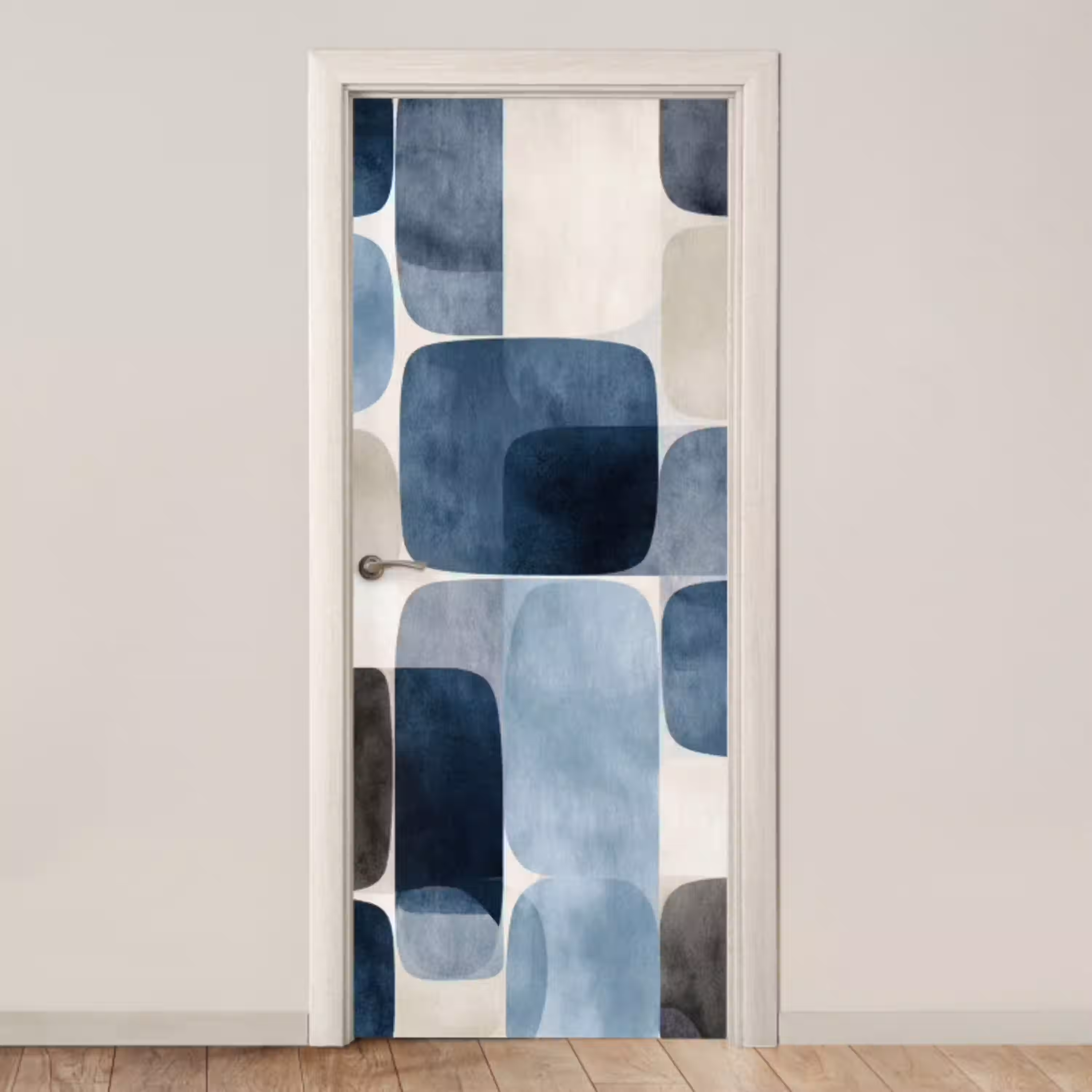Patroon - Blauw - Vierkanten deurposter klein -3d_beige