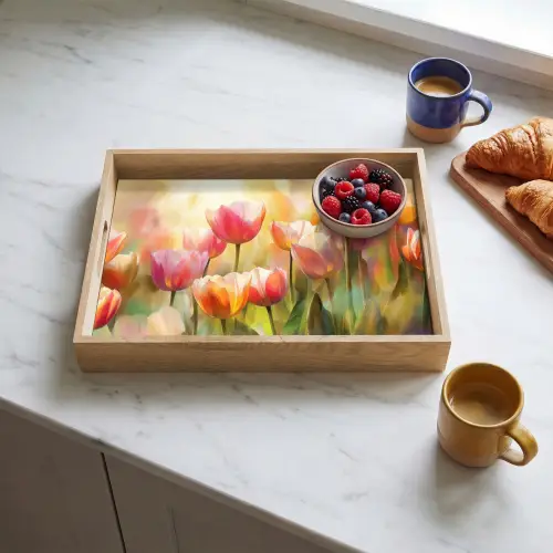 Tulpen - Sprookjesachtig - Kleurrijk Dienblad Rechthoek middel -sfeer2