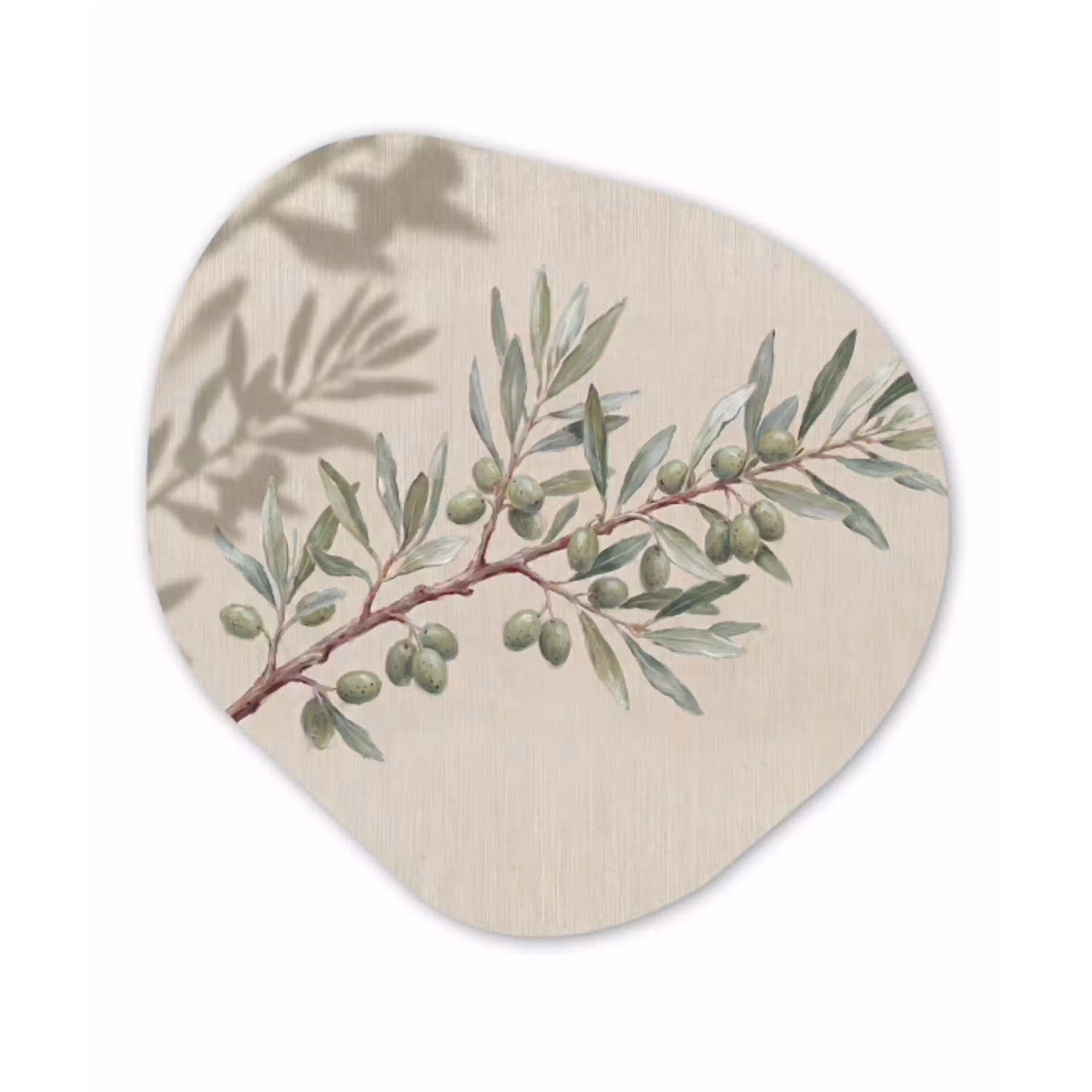 Olijftak - Bladeren - Natuur - Groen - Beige Wandcirkel Organisch Aluminium middel -3d