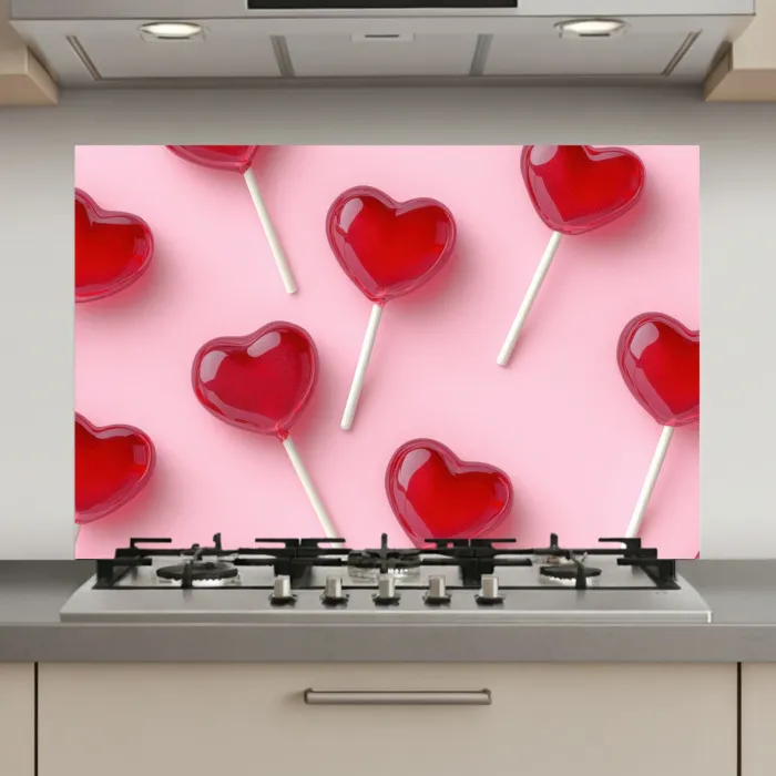 Lollies - Hartjes - Roze keuken achterwand spatscherm klein -3d_website