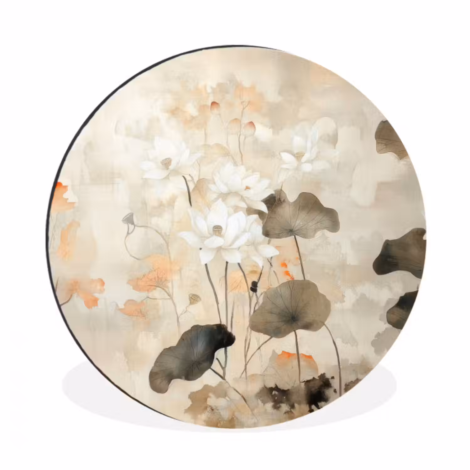 Alu-Dibond-Bild Rund - Blumen - Japandi - Wabi sabi