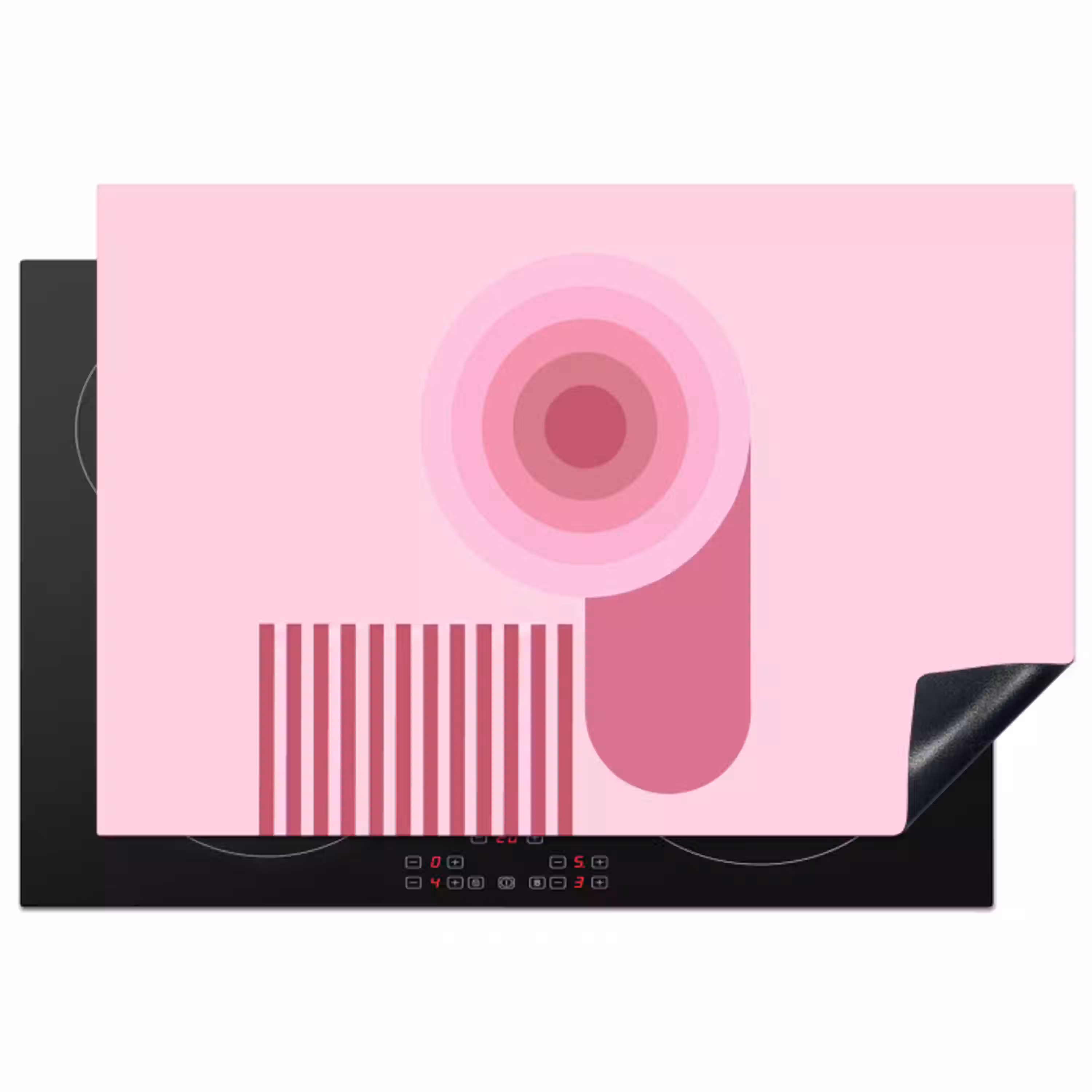 Abstract - Cirkels - Strepen - Modern - Roze Inductie beschermer vinyl 3mm klein -3d