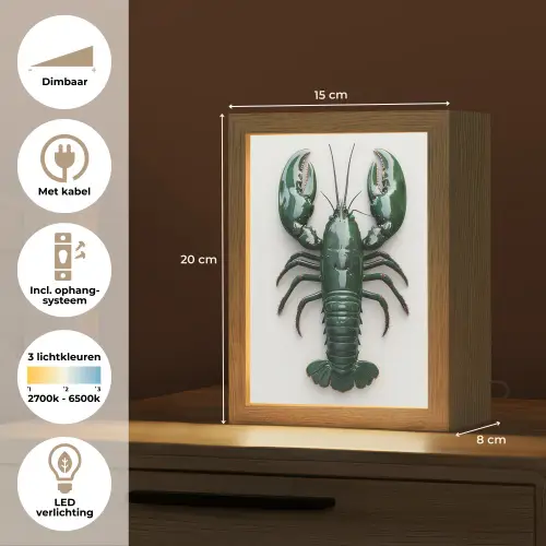 Kreeft - Glossier - Groen - Wit Light Box met kabel (Tafellamp) klein -USP_NL