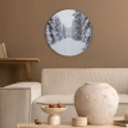 Bos - Winter - Sneeuw - Pad - Natuur Akoestische PET Vilt - Rond klein -sfeer1