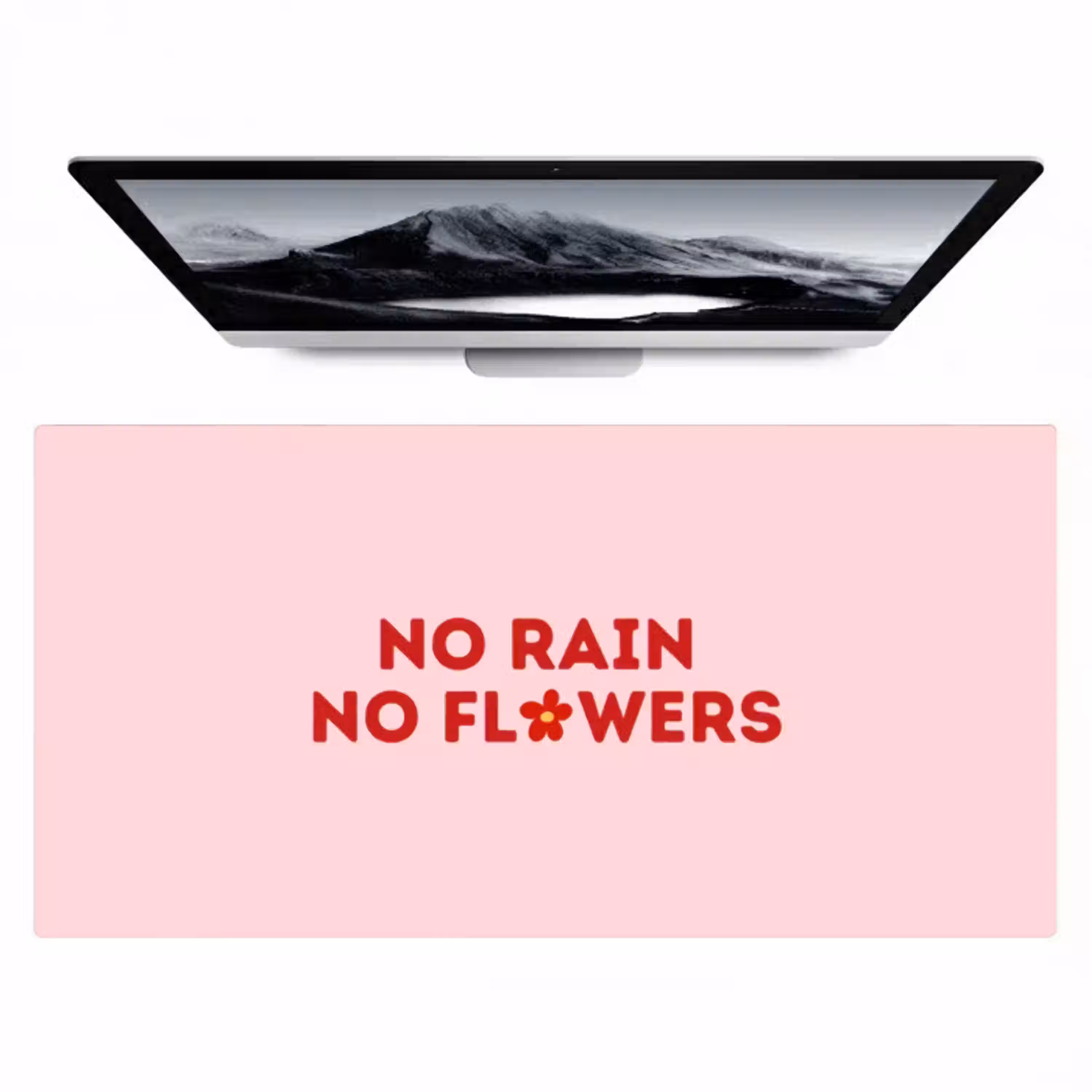 No rain no flowers - Minimalistisch - Roze - Bloem Muismat XXL klein -zzz3d