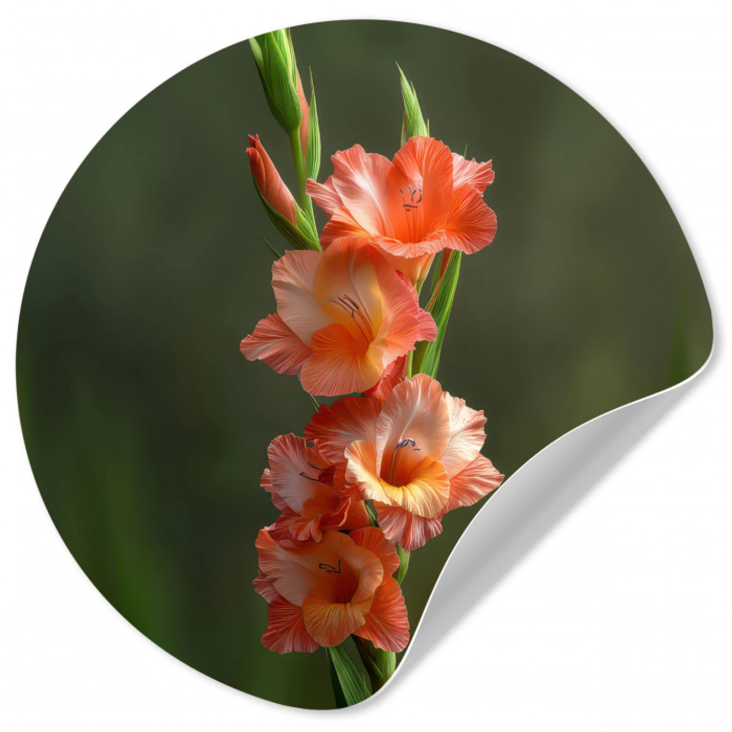 Bloem - Gladiolen - Zalmroze Wandcirkel behangsticker klein -3d
