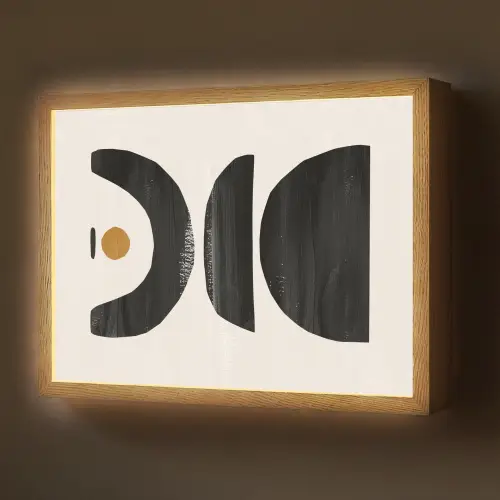 Abstract - Halve cirkel - Kunst - Zwart wit Light Box met batterij (Wandlamp) middel -z3d_website