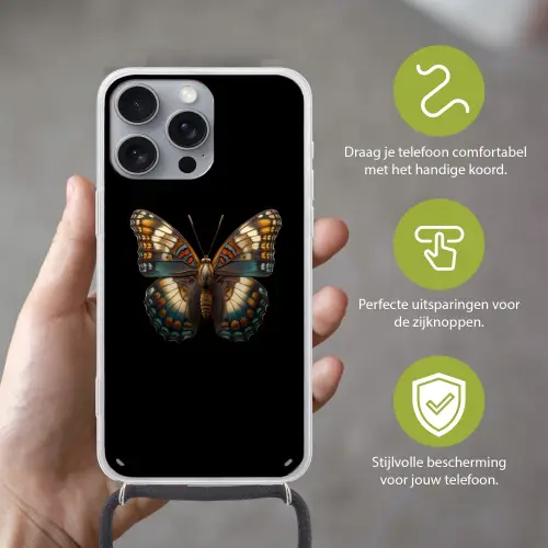 Vlinder - Kleurrijk - mozaïekachtig Hoesje iPhone 16 Pro Max met koord klein -sfeer2_NL