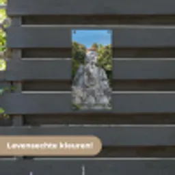 Stenen Boeddha in de ochtendzon tuinposter los doek klein -sfeer3