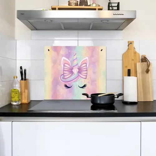 Eenhoorn - Glitters - Regenboog - Pastel Inductie beschemer met haakjes middel -sfeer2