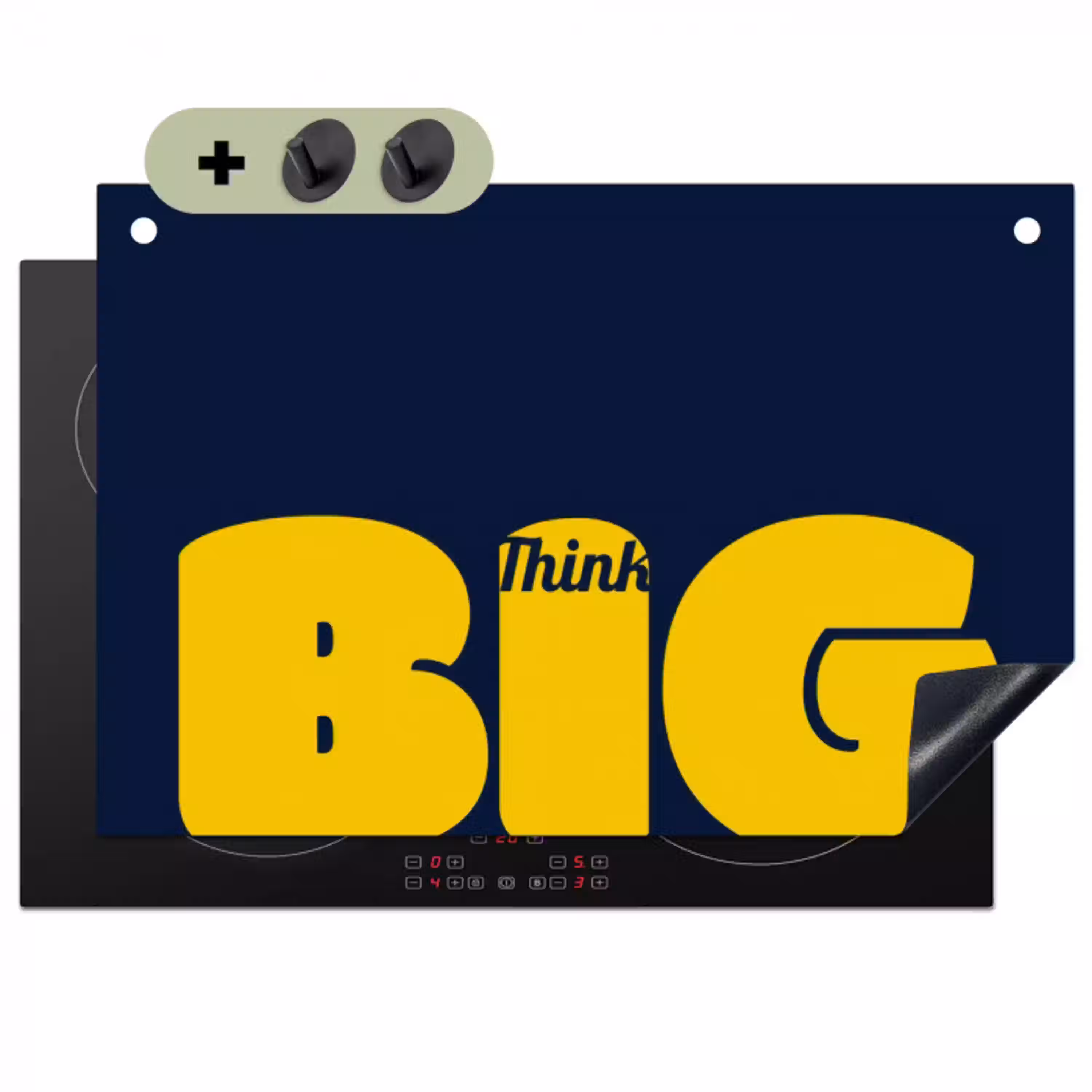 Think big - Blauw - Geel Inductie beschemer met haakjes klein -3d