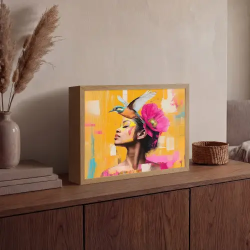 Vogel - Vrouw - Abstract - Bloem Light Box met batterij (Wandlamp) middel -sfeer2
