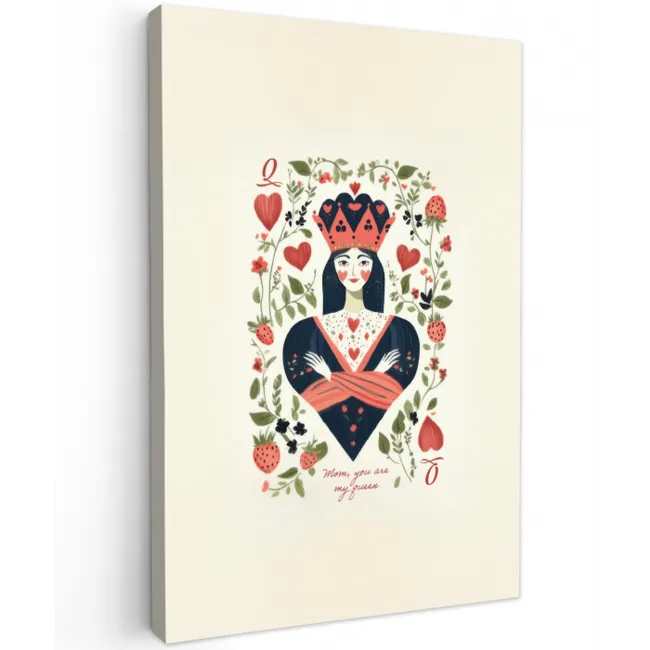 Speelkaart - Hartenkoningin - Bloemen - Hartjes Tuinposter op houten frame 2 cm dik middel -3d