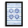 Vier schelpen - Blauw - Wit - Strepen fotolijst zwart zonder passe partout klein -3d