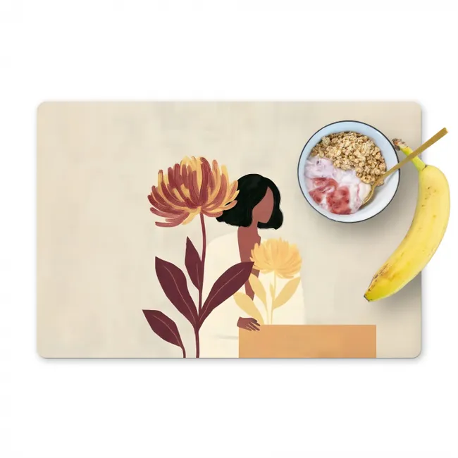 Vrouw - Minimalistisch - Bloem Placemat vinyl groot -zzzproduct_Kitchenyeah-website