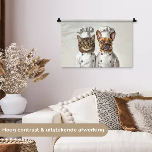 Kat - Hond - Kokskleding Wandkleed katoen klein -sfeer1