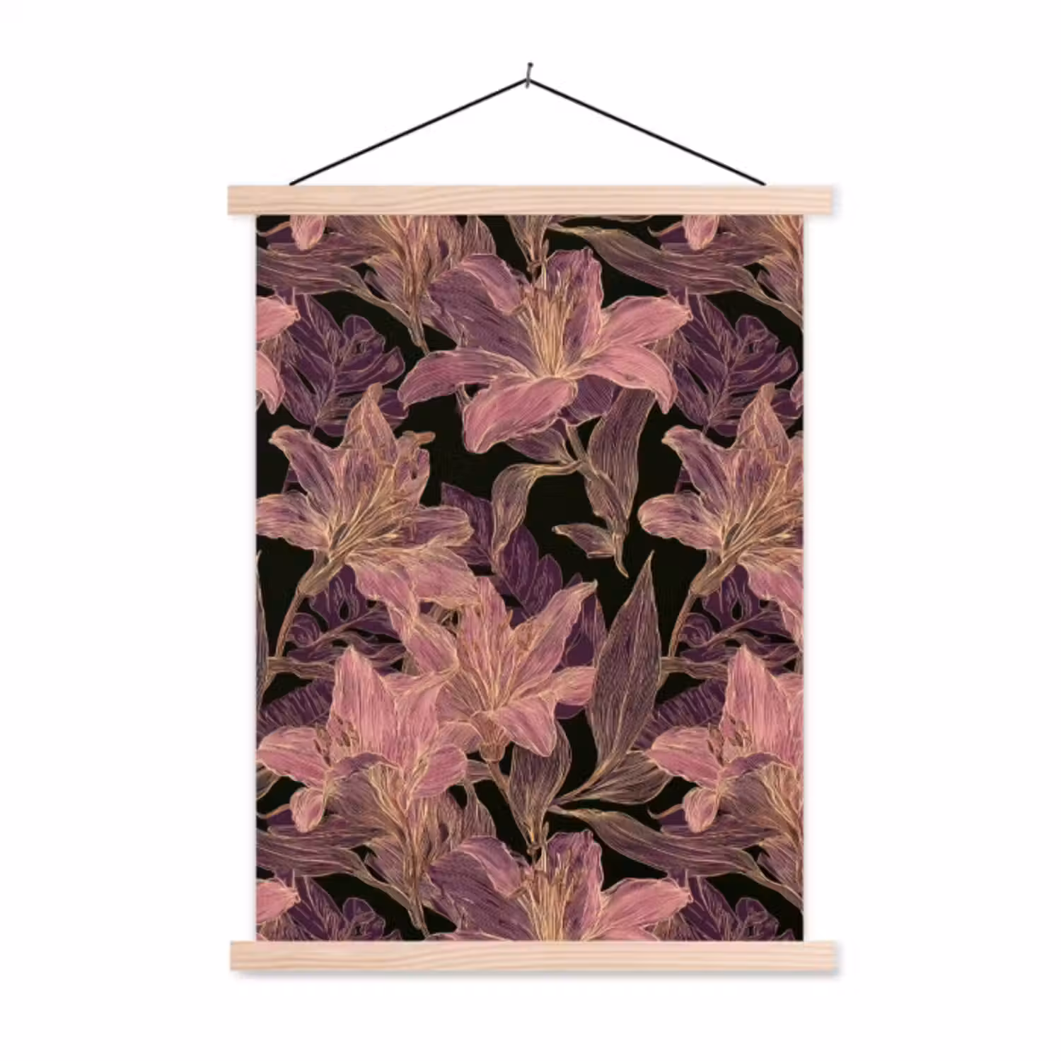 Hanging Poster - Lilies - Pattern - Purple - Gold