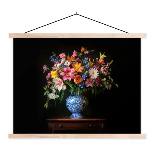Kleur - Vaas - Bloemen - Boeket textielposter latten blank klein -3d