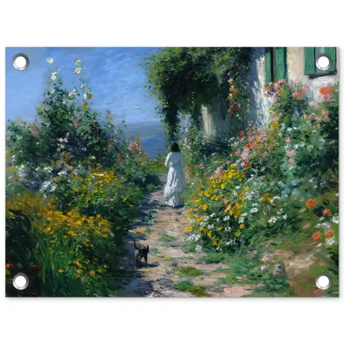 Kat - Vrouw - Bloemen - Huis tuinposter los doek klein -3d