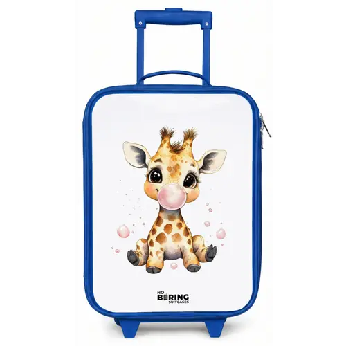 Giraffe met roze kauwgombal Kinderkoffer - Blauw klein -zz3dotto