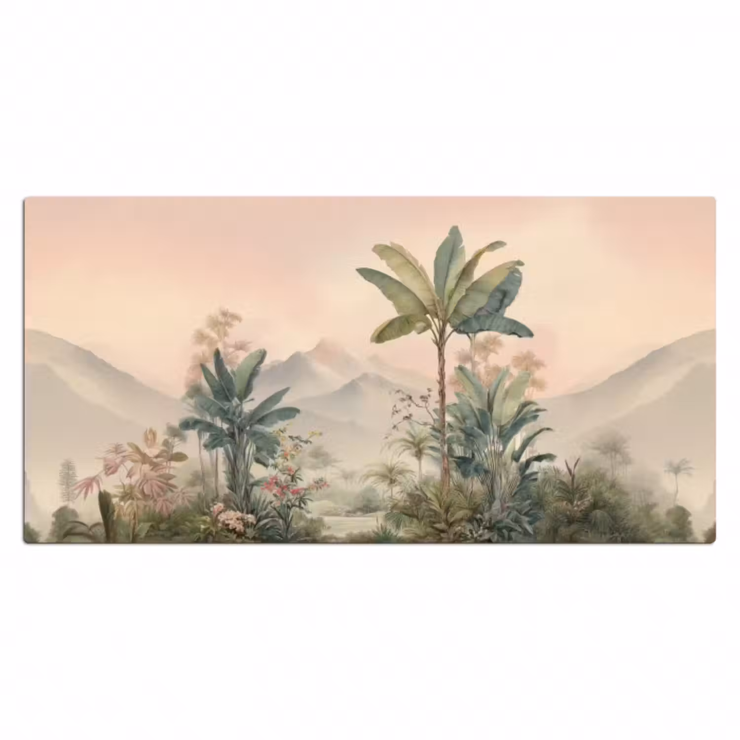 Schreibtischunterlage - Tropische Landschaft - Palmen - Blumen - Rosa Himmel