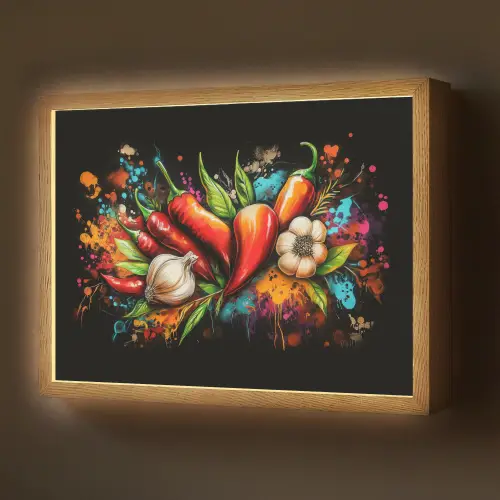 Groente - Peper - Knoflook - Graffiti - Verf - Kleurrijk Light Box met batterij (Wandlamp) middel -z3d_website